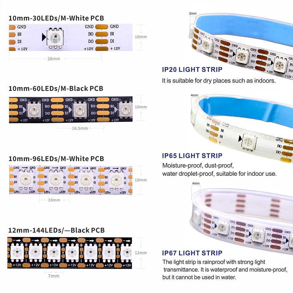 WS2815 DC12V LED 30 60 96 144 LEDs Strip Light RGB Individually Addressable LED Lights Dual Signal IP30 65 67 WS2812B WS2813LED M251129
