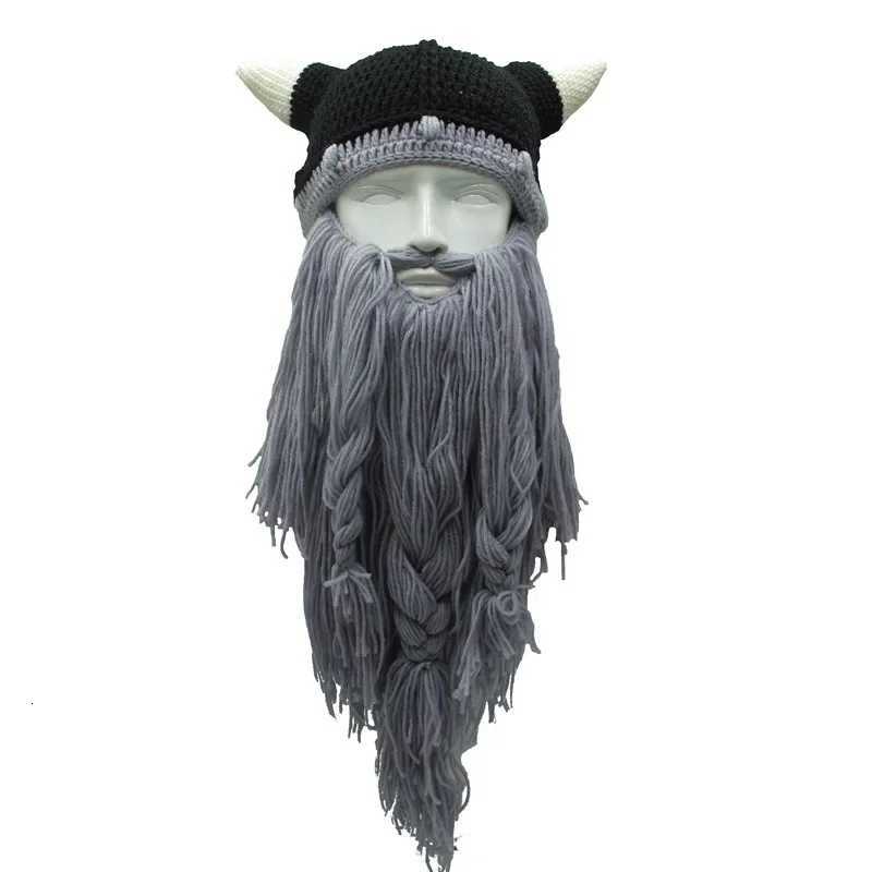 2020 Knit Viking Beard Horn Hat Crazy Ski Cap Barbarian Beanie Halloween UK Cosplay Vintage Winter Warmer Wool Cap Brand HatXJ251129