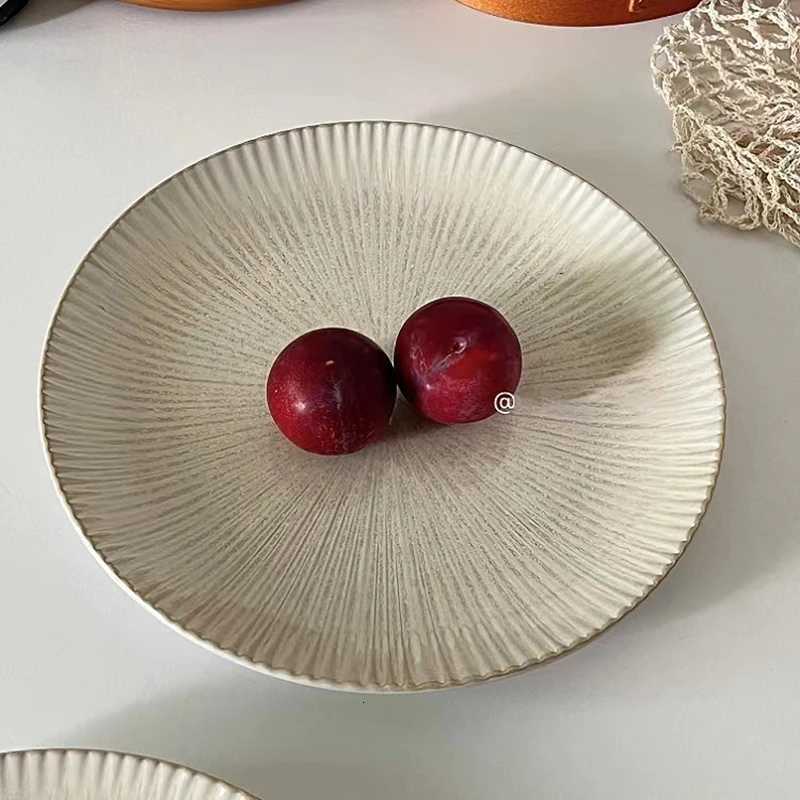 Luxury Nordic Ceramic Plates Retro Brown Household Serving Dish High-end Large Capacity Round Plate Simple Cake Dessert Tableware Y251129