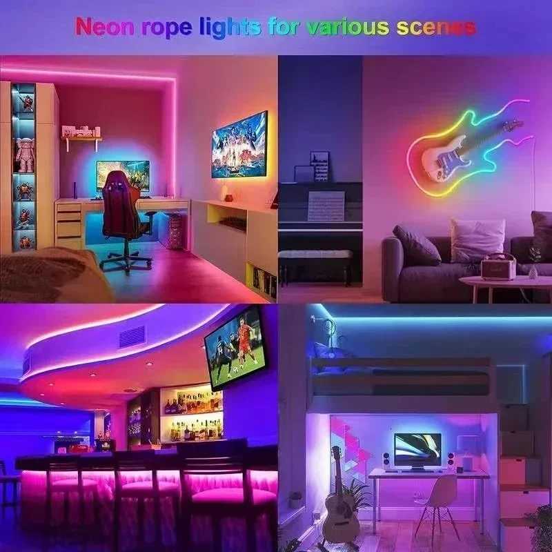 5V USB RGBIC Neon LED Strip Lights with Bluetooth APP Control Music Sync Waterproof Flexible Tape for Gaming Room Party Decor M251129