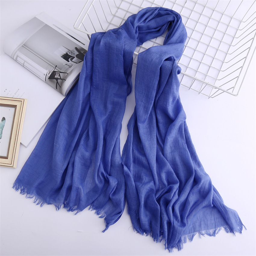 K567 Foreign trade new silk scarf cotton and linen headscarf women spring and summer solid color Japanese and Korean scarf sun protection warm shawl f