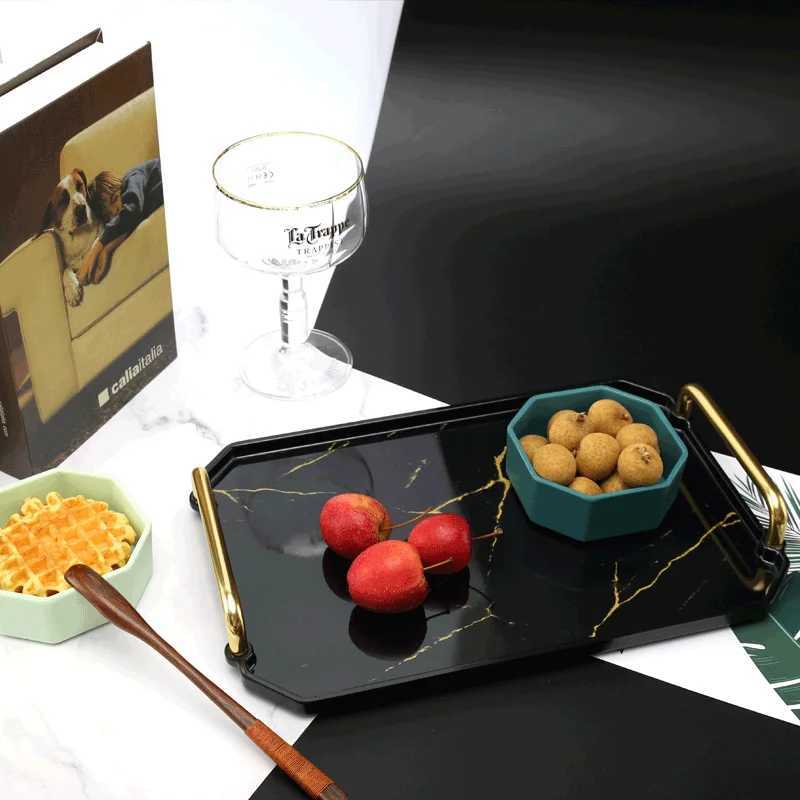 European Imitation Porcelain Storage Tray Marbled Square Tea Tray Jewelry Cosmetics Water Cup Food Storage Home Decoration New Y251129