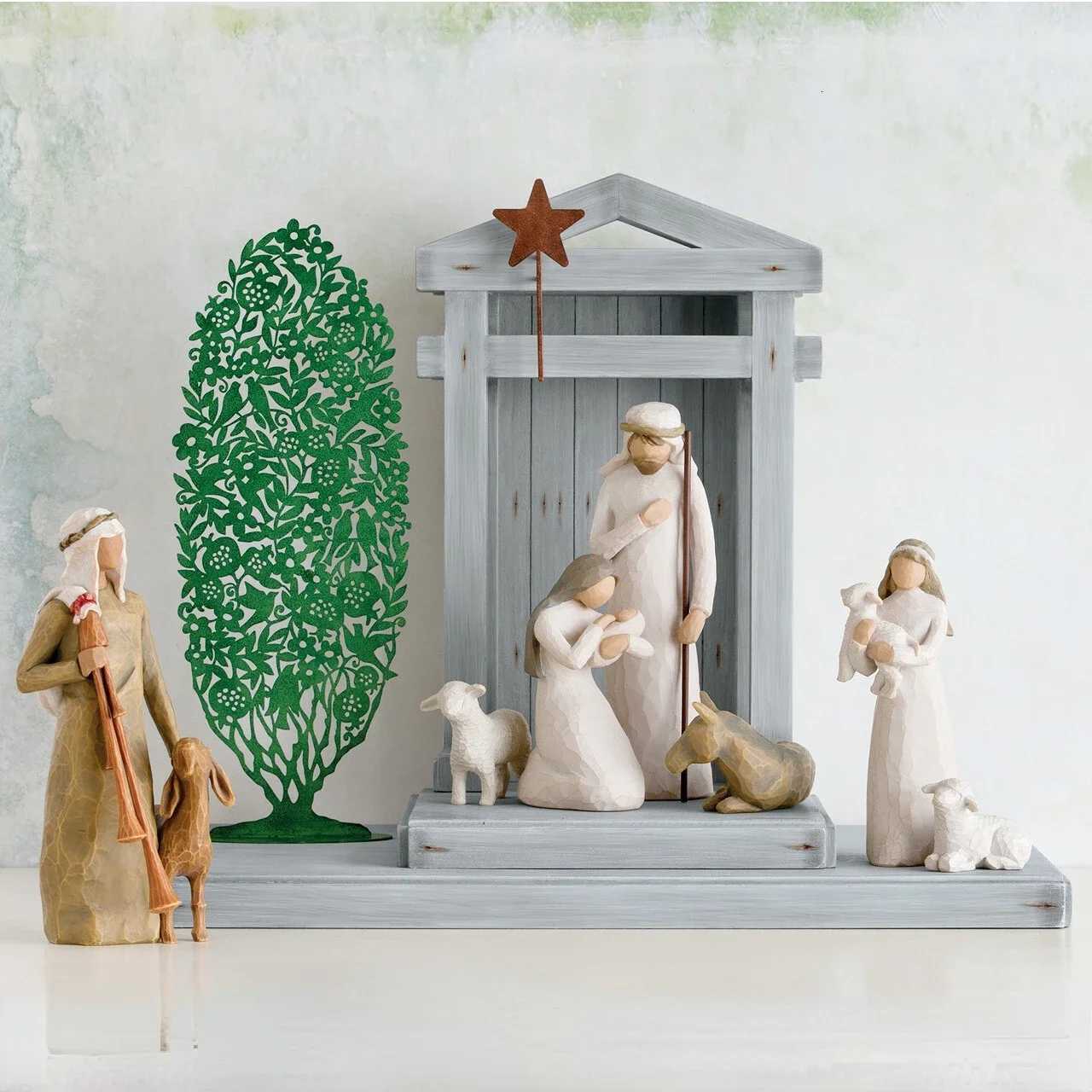 Christmas Crib Figures Jesus Nativity Scene Set Manger Crib Gift Sagrada Familia Catholic Living Ro Desk Decoration He Decor H251129