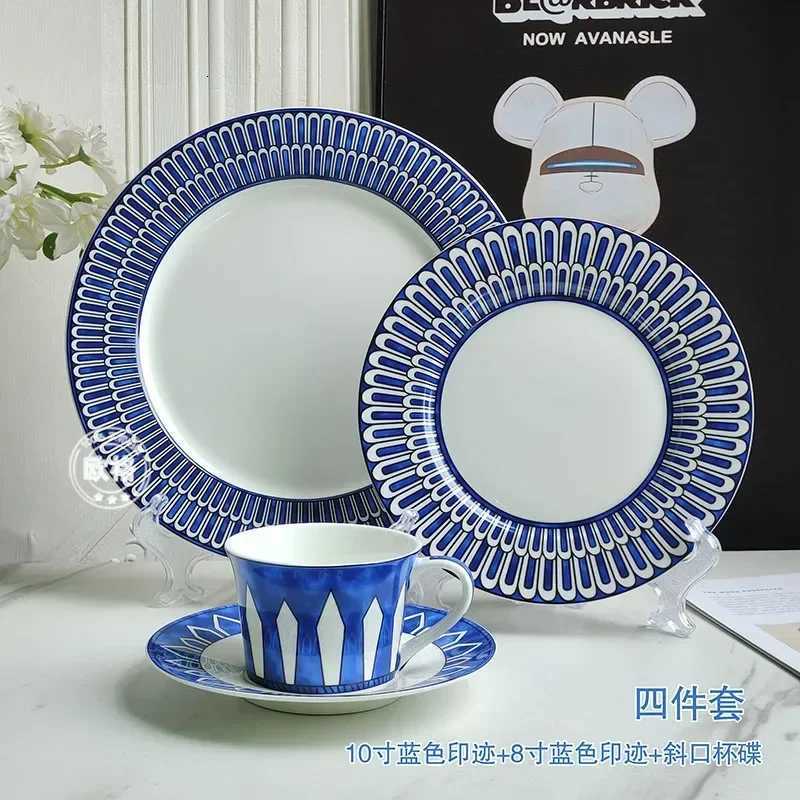 Luxury European style simple and luxurious Blue Seal Western dinner plate steak plate decoration afternoon tea Dim sum cake tableware Y251129