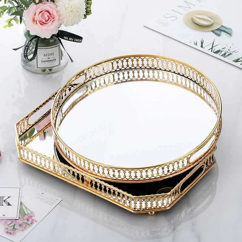 Metal Decorative Tray Makeup Organizer Box Jewelry Display Home Decorative Mirror Tray Fruit Snack Candy Dish Tea Table Storage Y251129