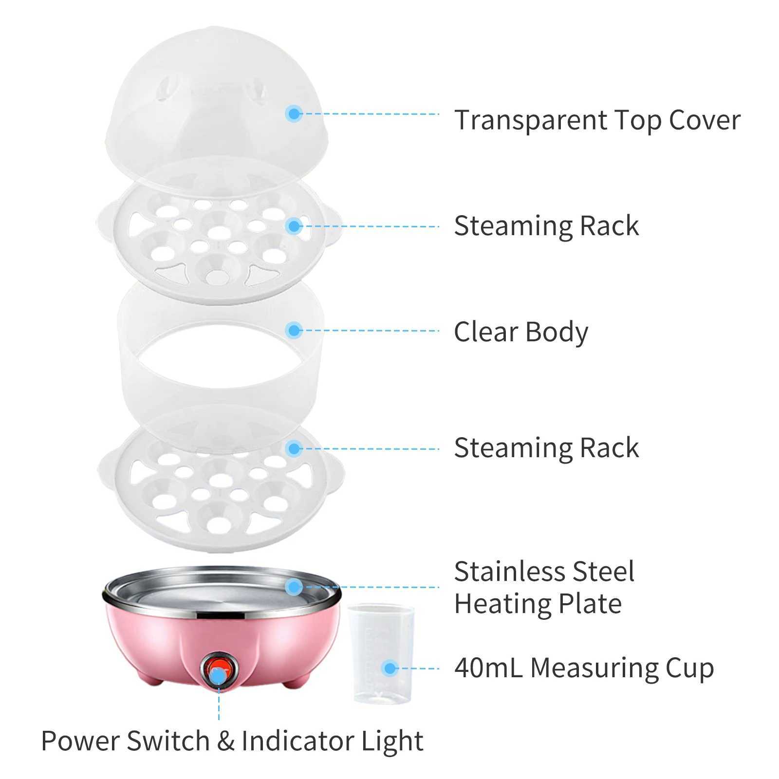 Double Layer Egg Cooker 14 Egg Capacity Hard Boiled Egg Cooker Anti-dry Electric Egg Boiler with 40mL Measuring Cup Steam C251129
