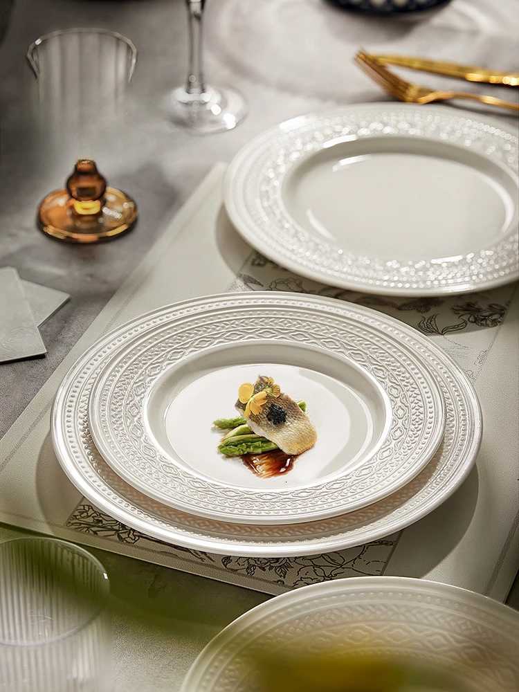 Luxury French steak dinner plate Deluxe sense light luxury household ceramic pasta plate kitchen cutlery Y251129