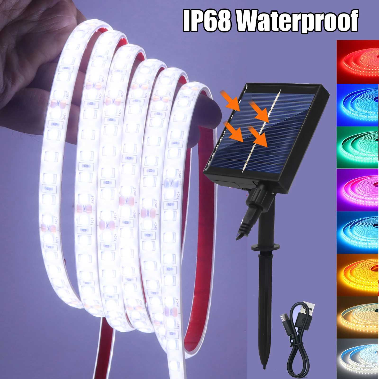 DC 24V Solar Powered LED Strip Green/Ice Blue/Yellow/Pink/White/Red IP68 Waterproof Outdoor Courtyard Garden Decor Light M251129