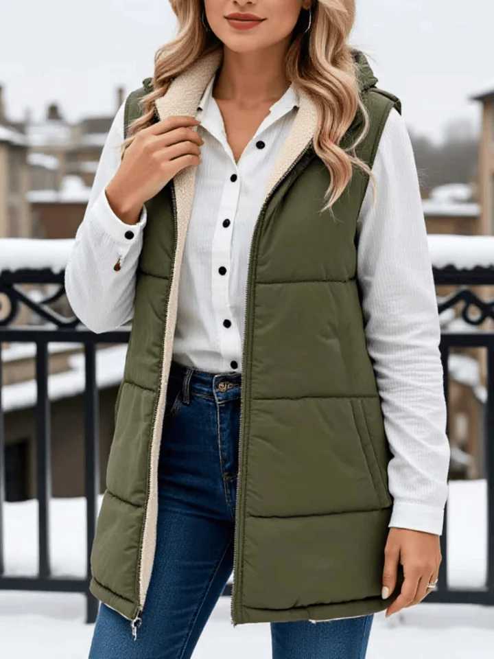 Thickened Cotton Padded Vest Zipper Womenwear Fleece Hooded Coat Lining Warm Winter Outdoor Casual Fashion Cotton Padded VestT251129