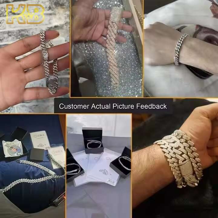 Iced Out Cuban link Bracelet 6mm-12mm 925 Sterling Silver with Gold VVS Moissanite Passes Diamond Tester Hip Hop Bling Jewelry