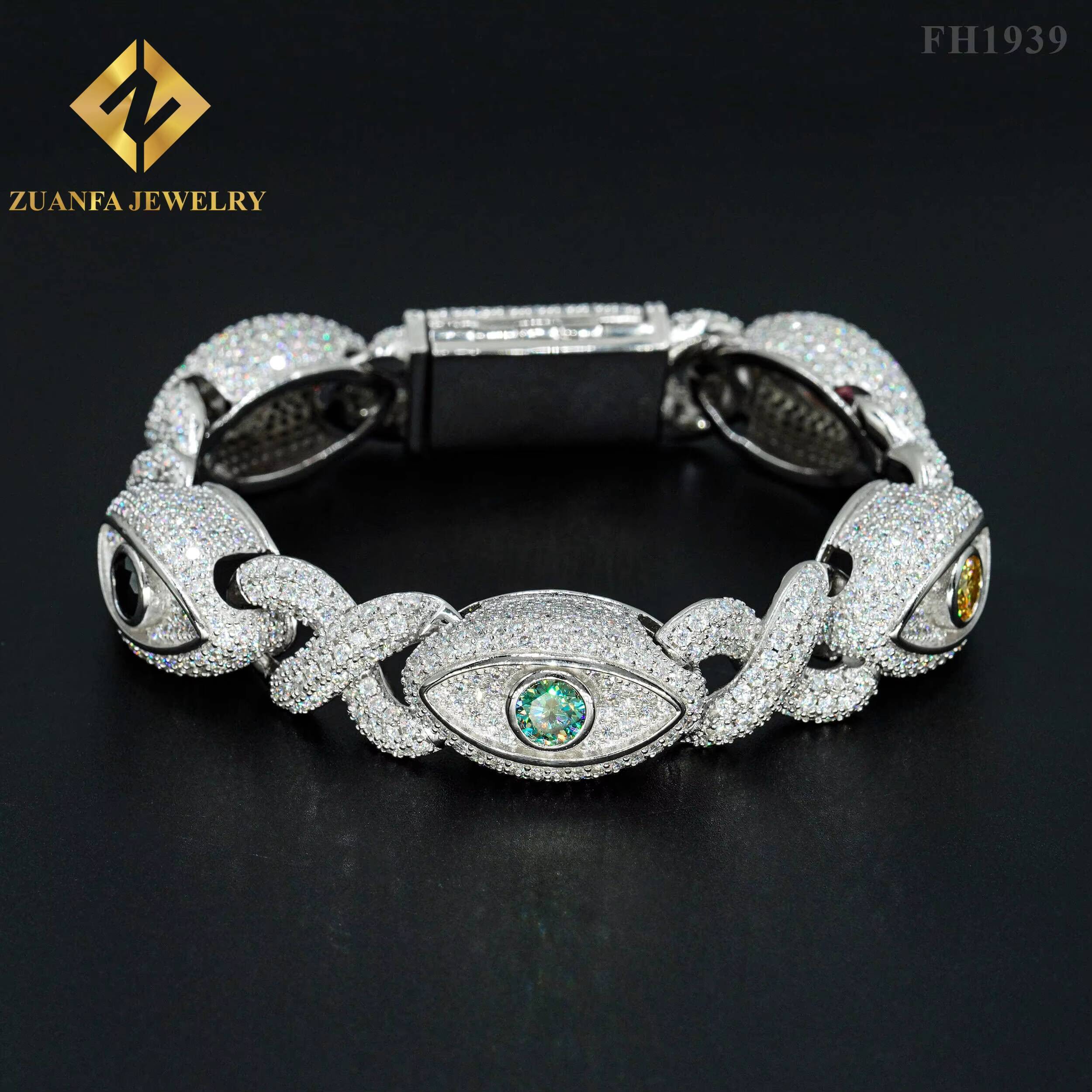 Ankh Eye of Horus Moissanite Jewelry 925 Sterling Silver Cuban Link Chain Hip Hop Jewelry Cuban Necklace Bracelet for Men Women