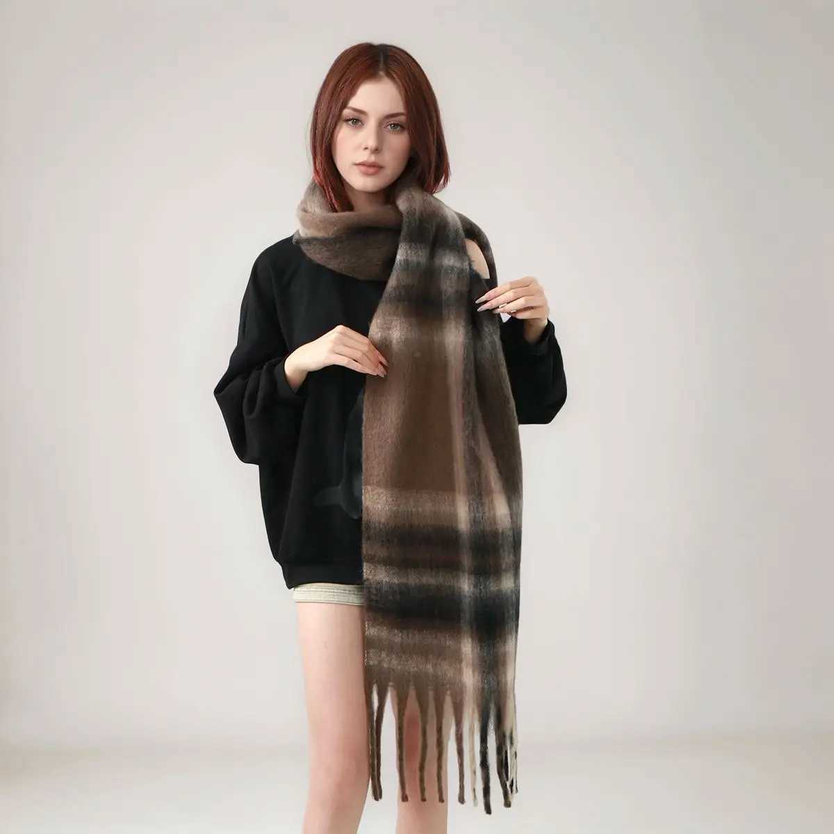 Plaid Striped Tassels Cashmere Scarf For Woman Winter Outdoor Keep Warm Shawls Lady Fashion Long Wraps Thick 20040cmJ251129