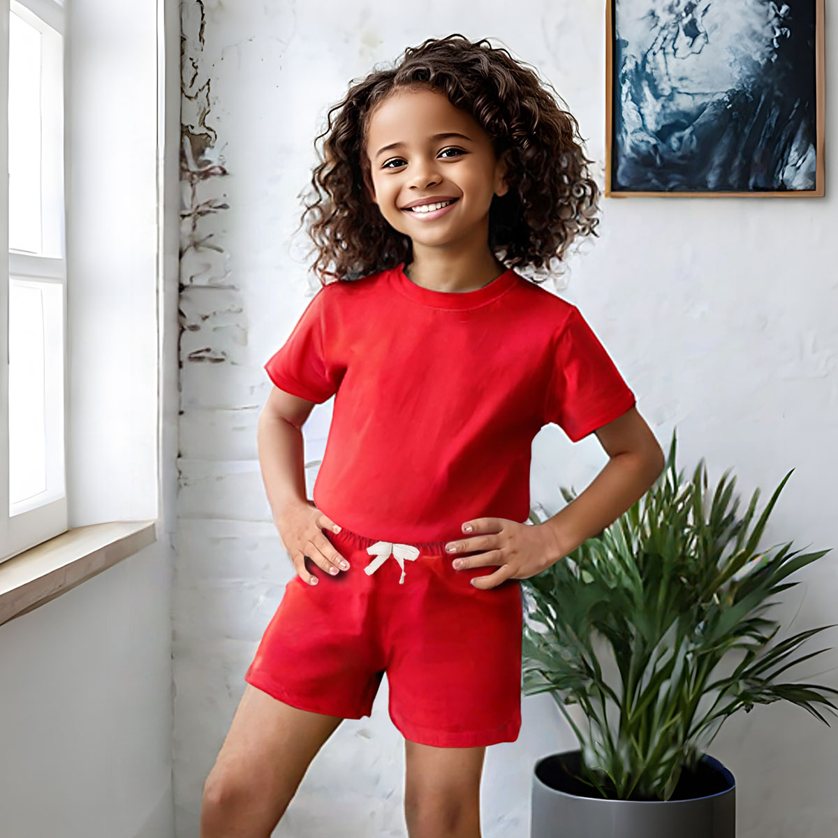 Luxury children's outfit set for summer boys and girls, high-quality sportswear set, solid color short sleeved cotton T-shirt two-piece set, 80cm