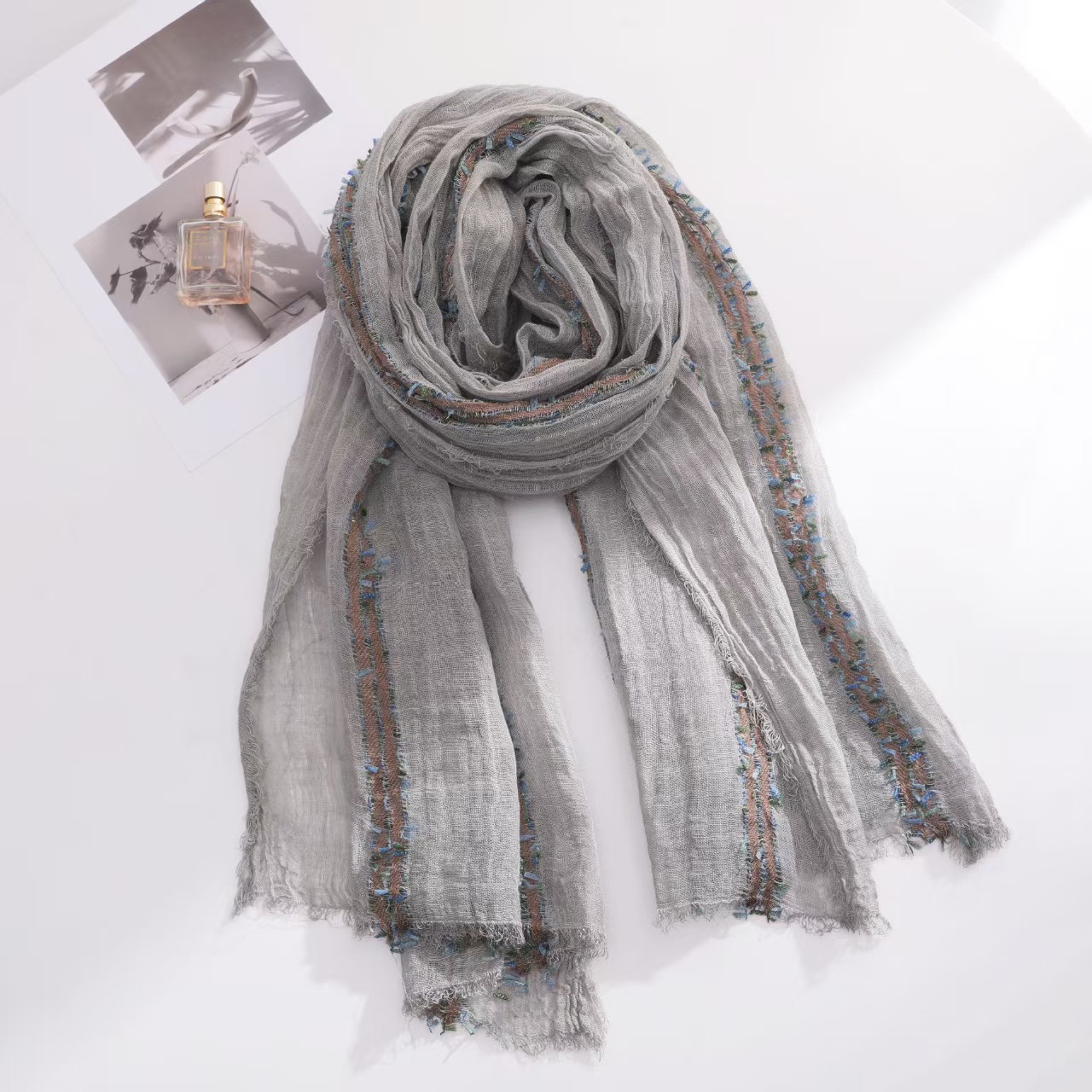 T583 literary retro style natural wrinkled scarf female high-grade special dragonfly yarn scarf female 100 cotton shawl