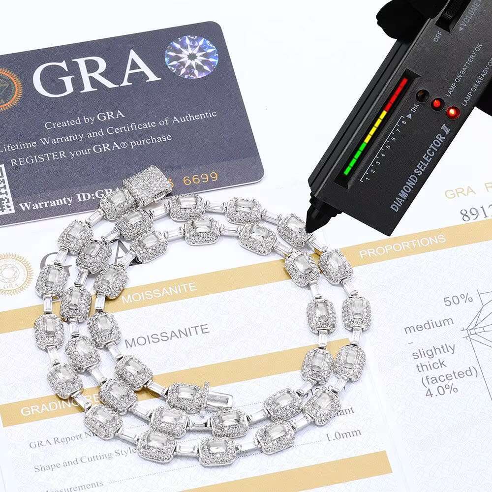 NUOAY New Style Bling Baguette VVS Moissanite Link Chain 925 Sterling Silver Pave Diamond Chain Necklace for Women Jewelry