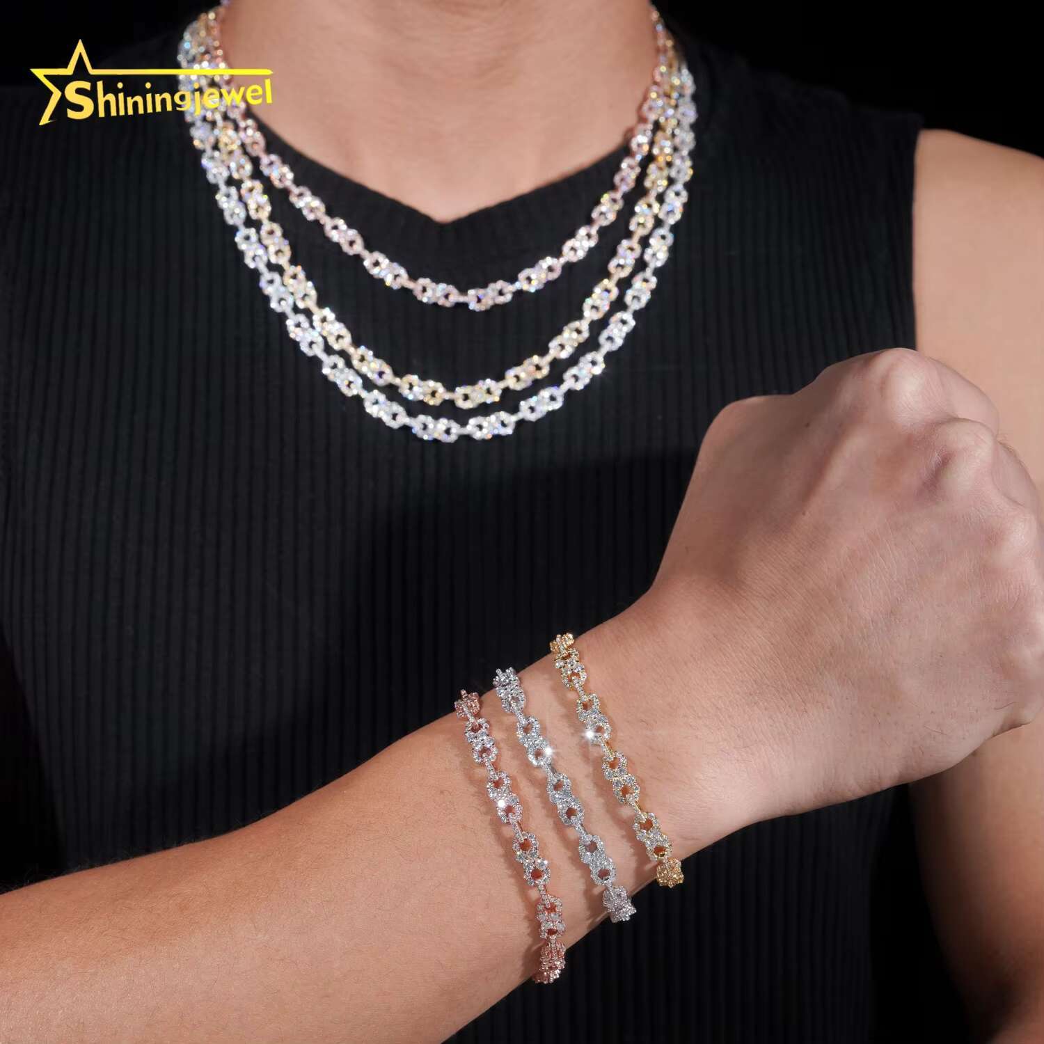 Hip Hop Jewelry Iced Out 925 Silver Infinity Moissanite Cuban Bracelet Custom High Quality Moissanite Bracelet for Men
