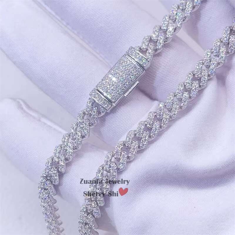 Zuanfa Jewelry Hip Hop Iced Out 6MM Solid 925 Silver VVS Small Women Moissanite Cuban Chain