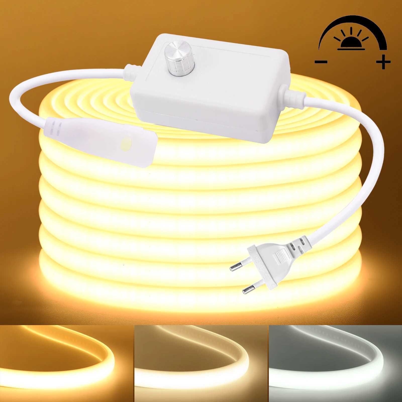 COB LED Strip Light With EU Switch/Dimmer Plug 220V 230V 240V Waterproof IP65 Tape Kitchen Cabinet Lamp 3000K 4000K 6000K Ribbon M251129