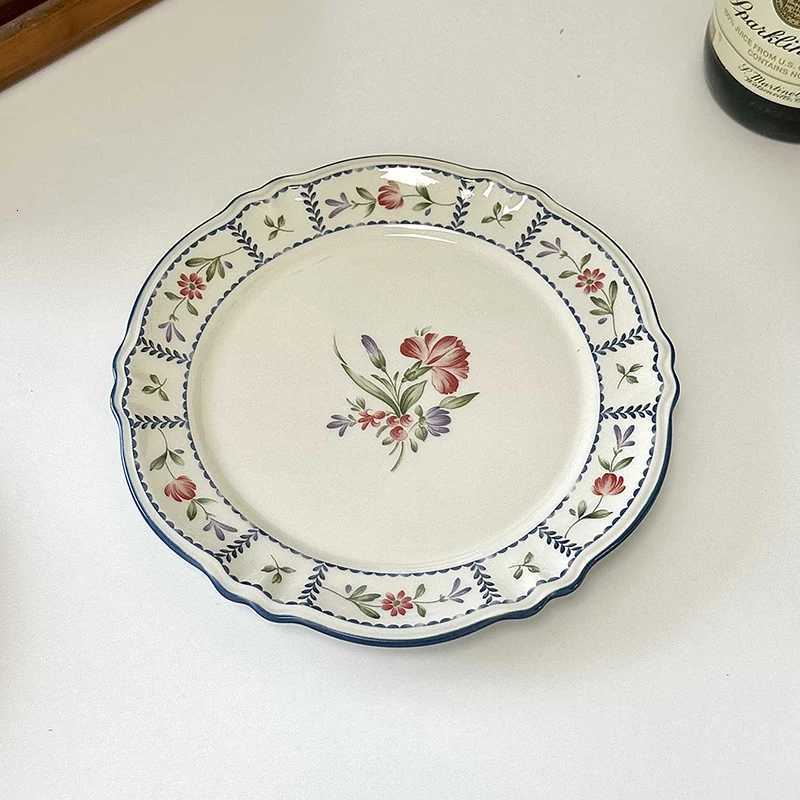 Luxury French Printed Ceramic Plate Vintage Household Serving Plates High-end Western Style Pasta Disc Exquisite Patchwork Tableware Y251129