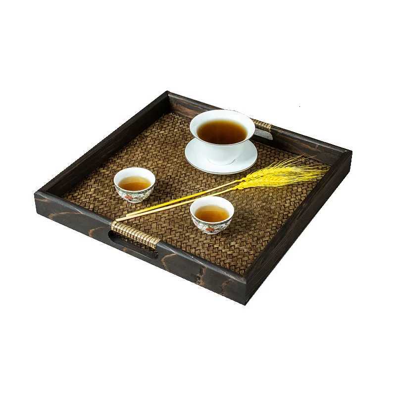 Wooden Tray Thai Rattan Beauty Salon Tray Hotel Rectangular Water Cup Tea Cup Storage Tea Tray Y251129