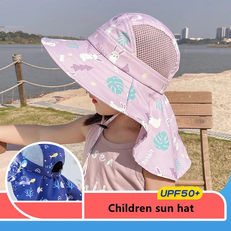 Childrens sun hat summer childrens outdoor collar earmuffs UV protection beach boys and girls travel flip cover y250421