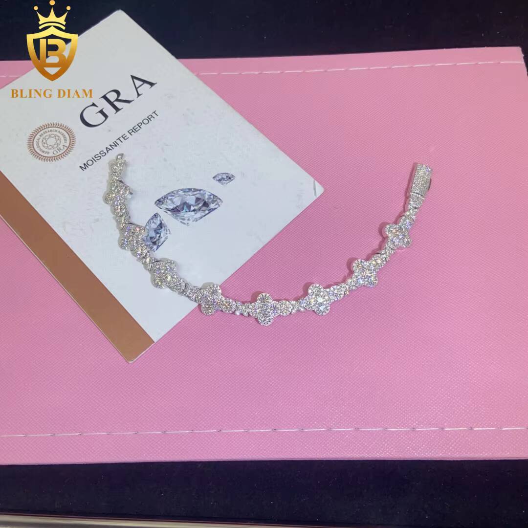 Hot Saling Fashion 10mm 925 Silver Chain Moissanite Cuban Bracelet Men Women Hip Hop Style Pass Diamond Tester GRA Certification