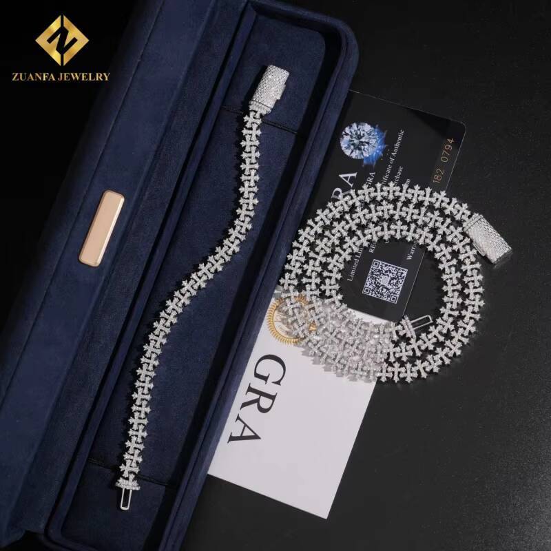 Fashion Hip Hop Style 85mm 925 Sterling Silver Moissanite Cross Cuban Link Chain Necklace Pass Diamond Tester Fire Jewelry GRA