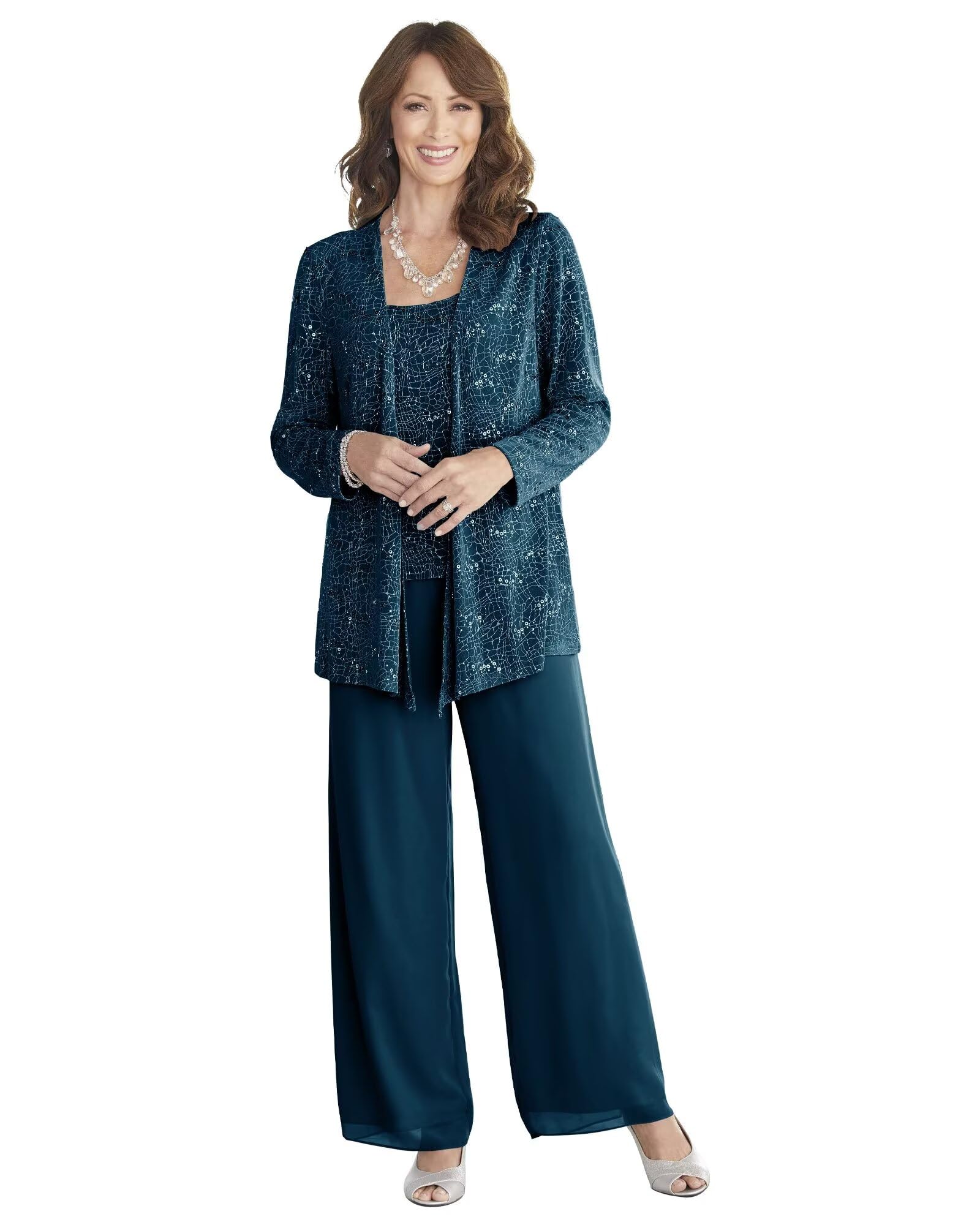Grandmother Pantsuits Women's Wedding Jumpsuit 3 Pieces Mother of The Bride Dresses Pant Suits with Jacket for Wedding