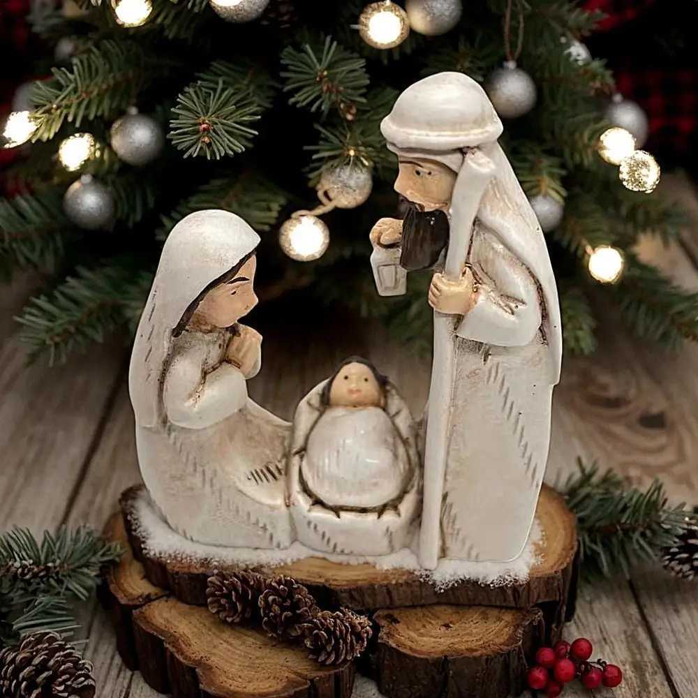 Exquisite Cute Jesus Birth Scpture Cartoon Decorative Christmas Manger Ornaments Sturdy Religious Resin Statue Living Ro H251129