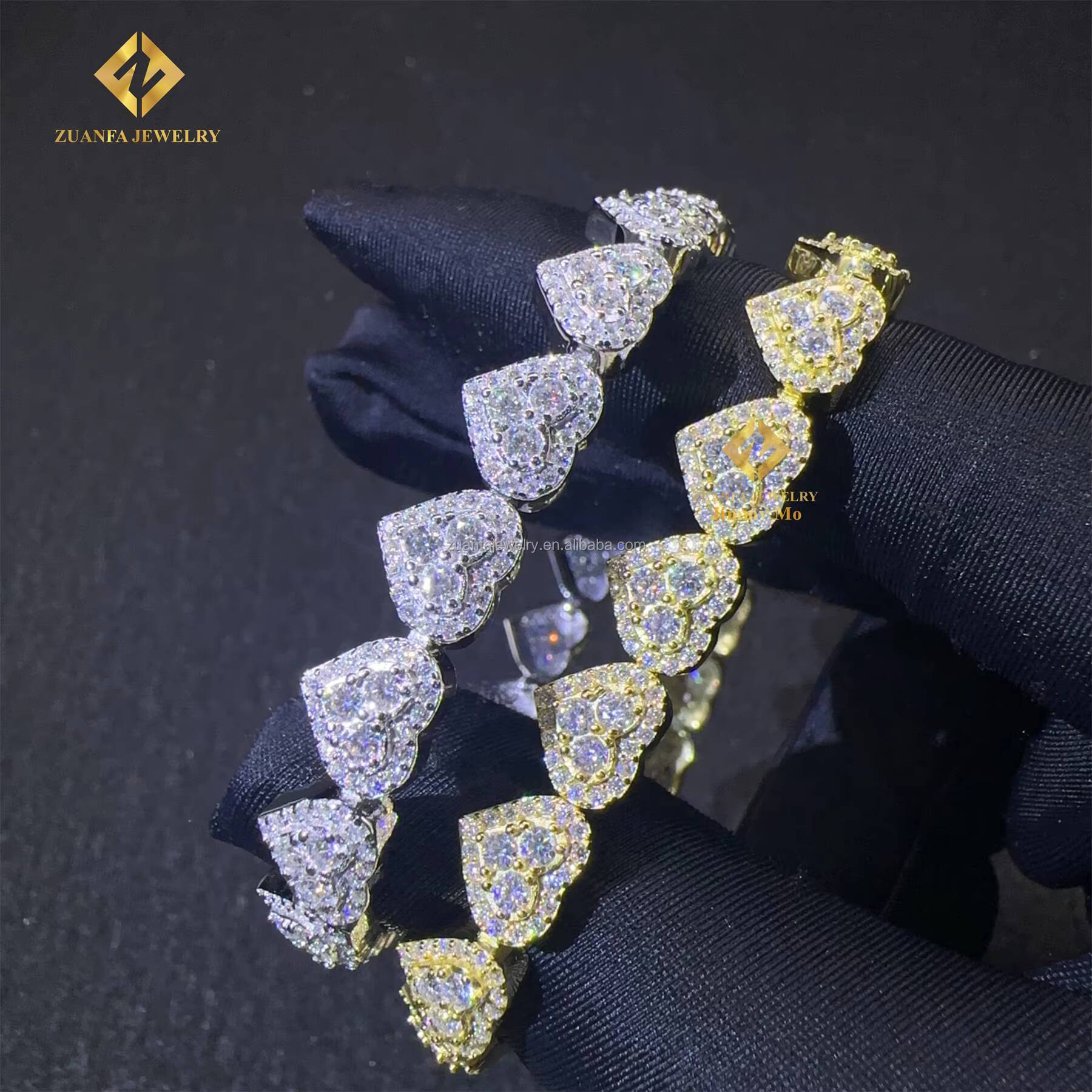 Drop Shipping in Stock Shining Jewelry Elegant 925 Sterling Silver 8mm Hip Hop Iced Out Moissanite Diamond Heart Cuban Bracelet