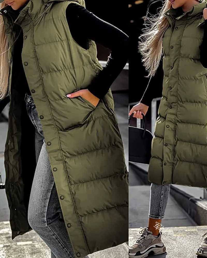 Hooded Zipper Jacket Women Oversize Waistcoat Winter Outerwear Hooded Parka Fashion Quilted Vest CasualT251129