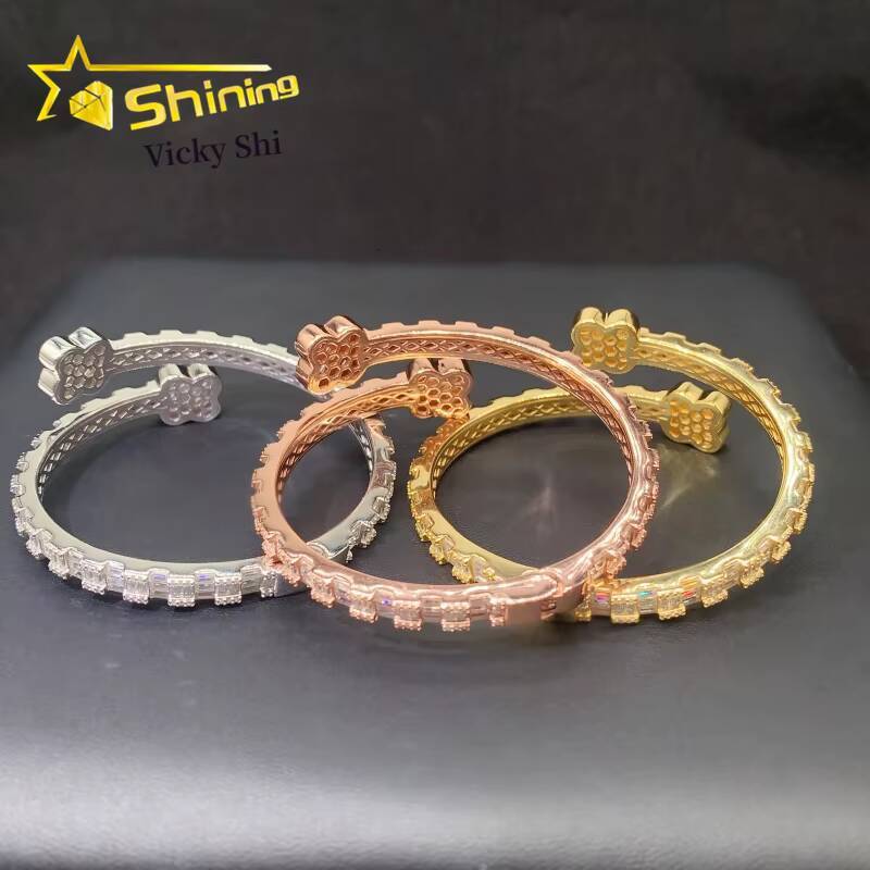 Iced Out Fine Jewelry S925 Silver Four Leaf Clover Design VVS Moissanite Diamond Bracelet Pass Diamond Tester