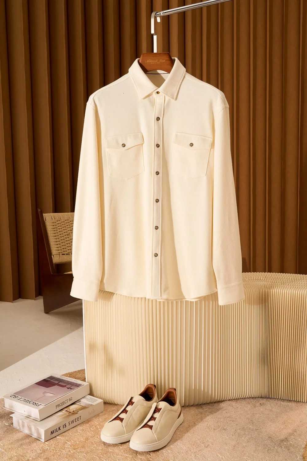 Italian BC version old money style autumn and winter wool blended business casual long-sleeved simple shirtW251129