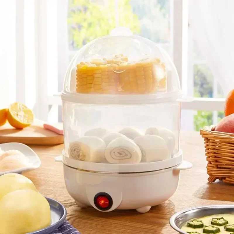 Multifunctional Electric Egg Cooker Steamer - Double Layer for Boil Poach Steam Eggs Veggies Compact Breakfast Appliance C251129