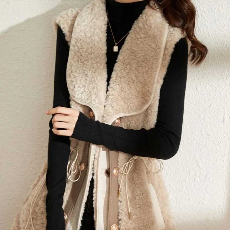 Splicing Lamb Plush Vest for Women Lightweight Padded Sleeveless Waistcoat Woman Coats on Sale New Outerwear Demi-season ElegantT251129