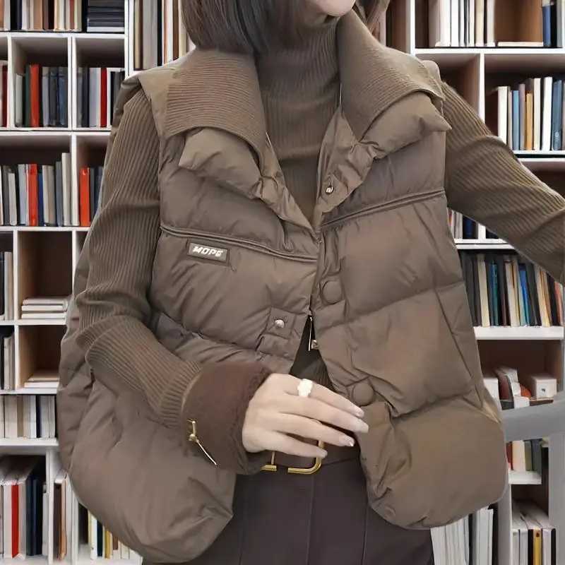 Autumn Winter New Waist Coat Jacket Padded Solid Color Sleeveless Over Wear Womens Plus Size Down Cotton Coat Vest CardiganT251129