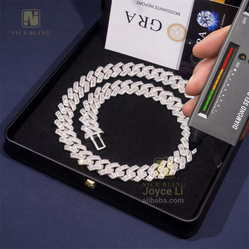 18MM Hip Hop Luxury Link Chain Iced Out Baguette925 Silver Miami Moissanite Cuban Link Chain