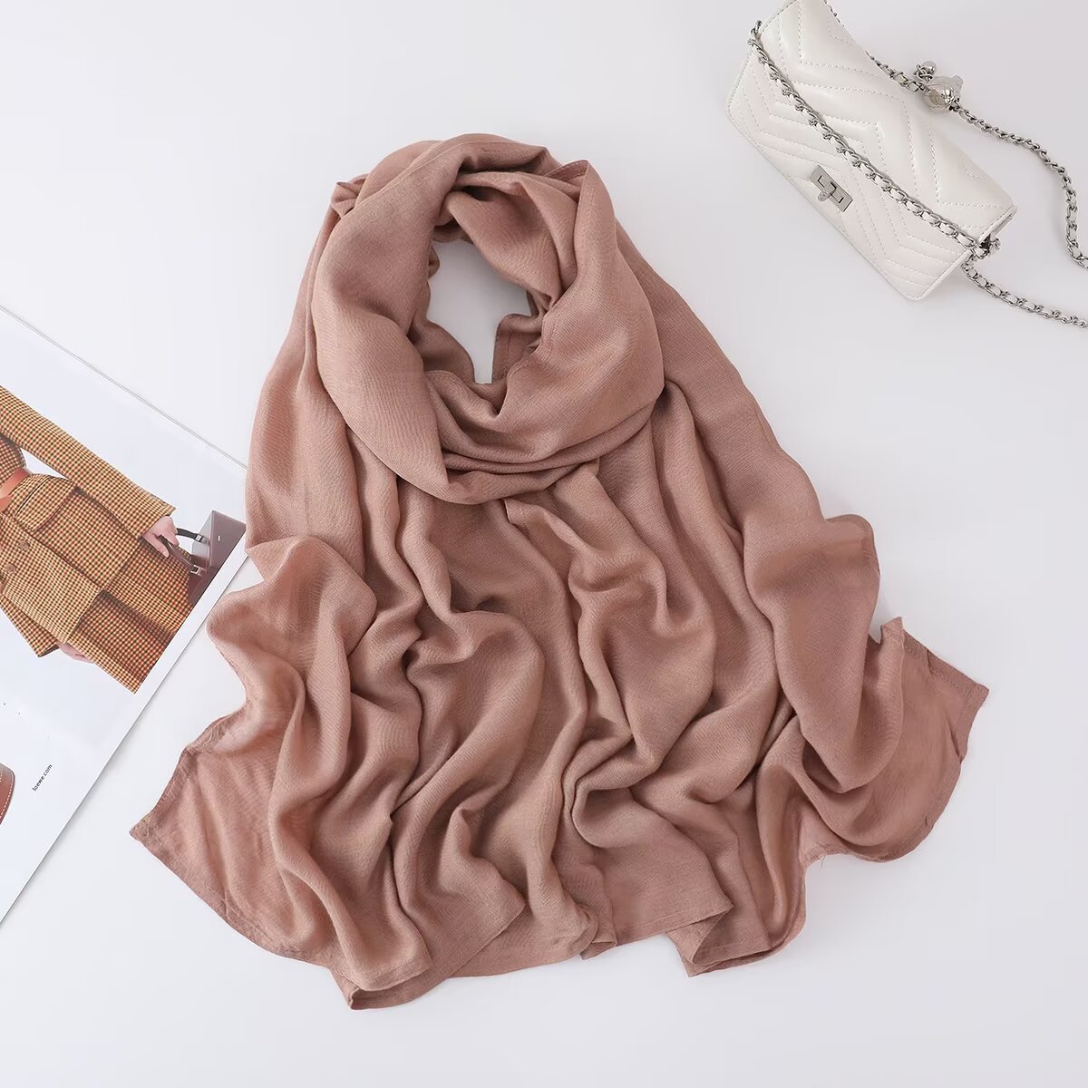 K571 Cross-border 65-color rayon modal double needle wide-edge headscarf monochrome high-quality breathable shawl scarf factory