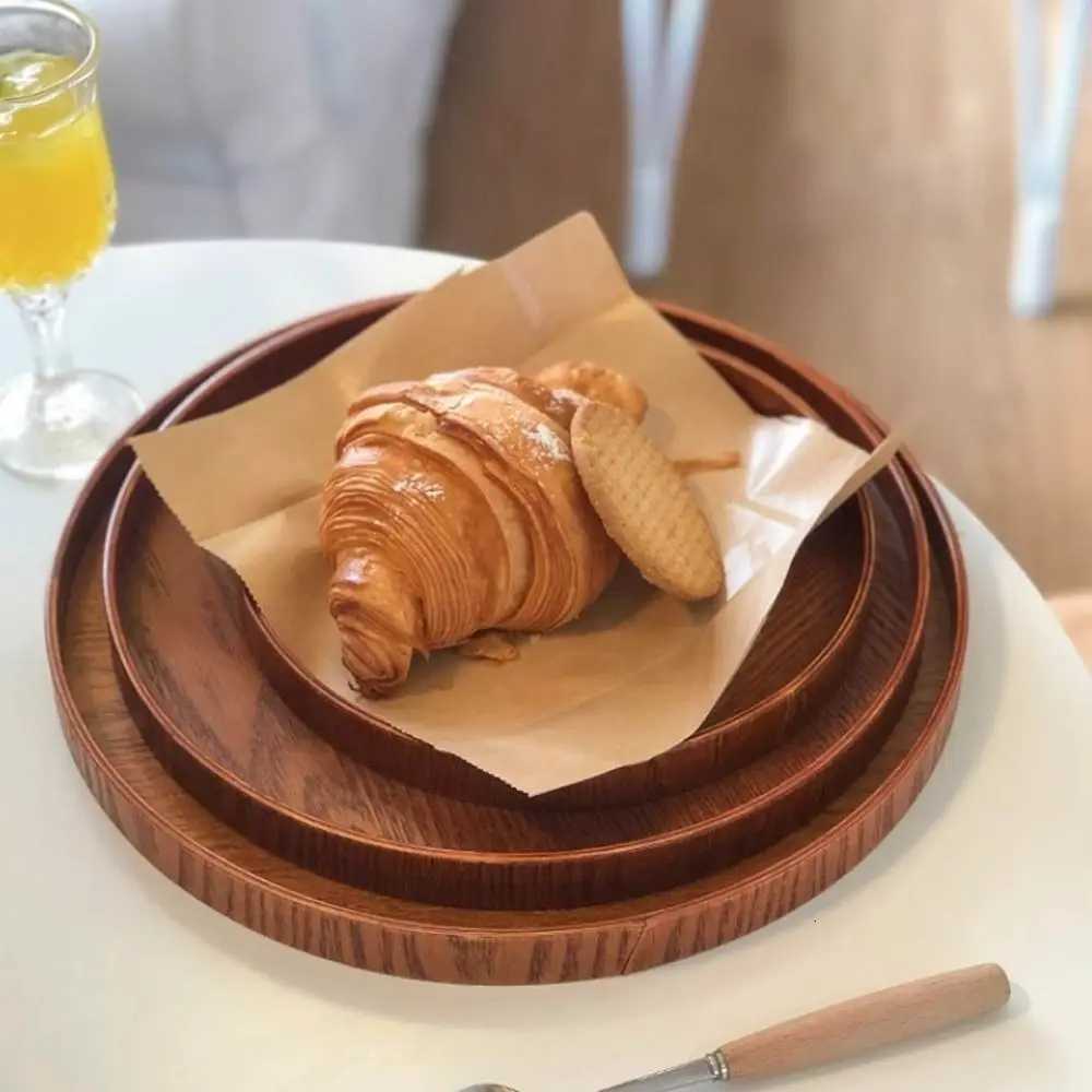 Multifunctional Round Wood Serving Tray Simple Natural Decorative Tray Handmade Storage Tray Entryway Y251129