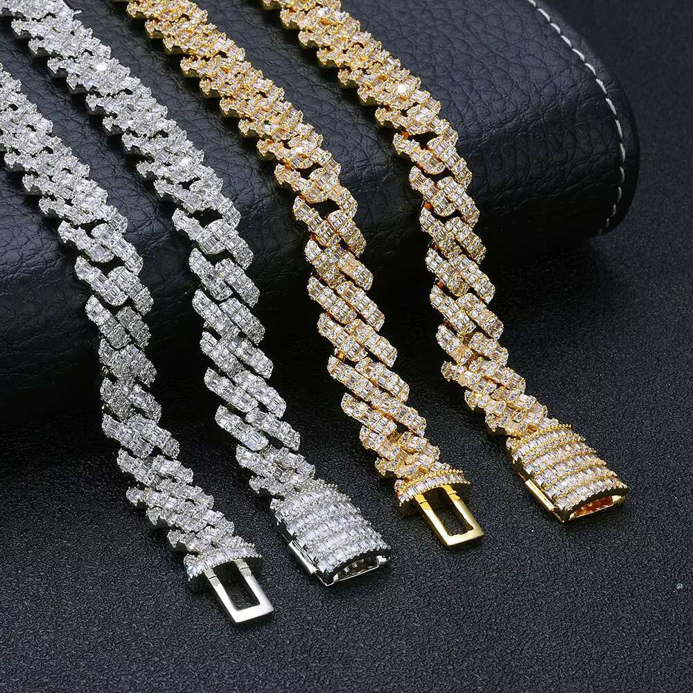 NUOYA 10mm Bling Diamond Cuban Link Chain Necklace Micro Prave Iced Baguette Zircon Custom Cuban Chain Hip Hop Jewelry