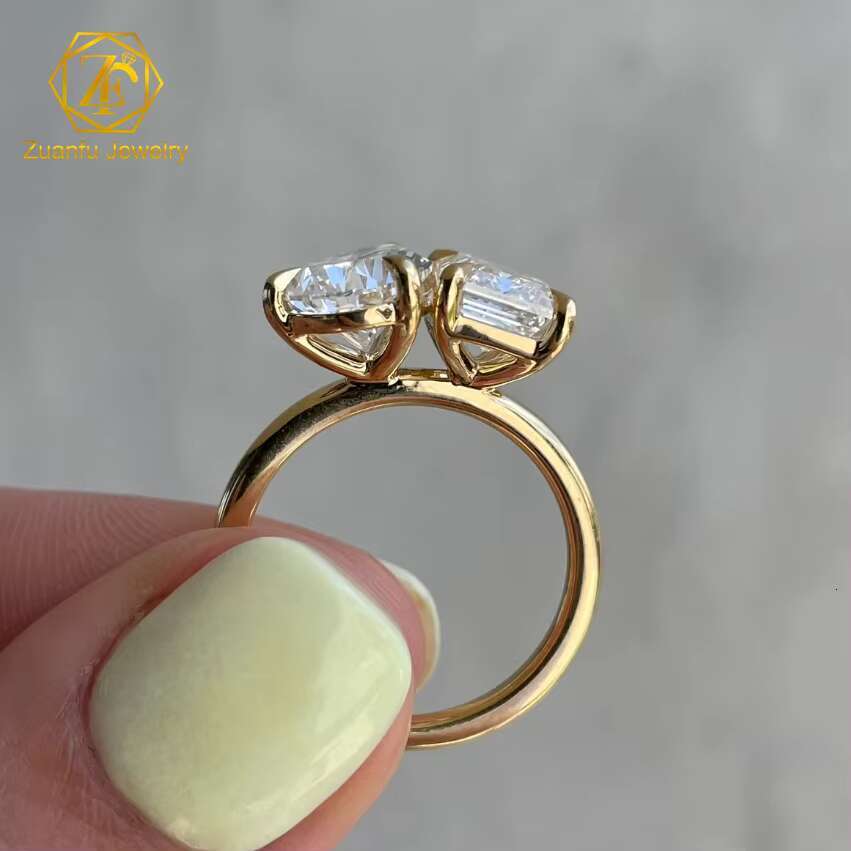 14k Gold Jewelry Eternity Promise Two Stones Rings 2ct 3ct Pear and Emerald Cut Loose Diamond Ring Moissanite Engagement Ring