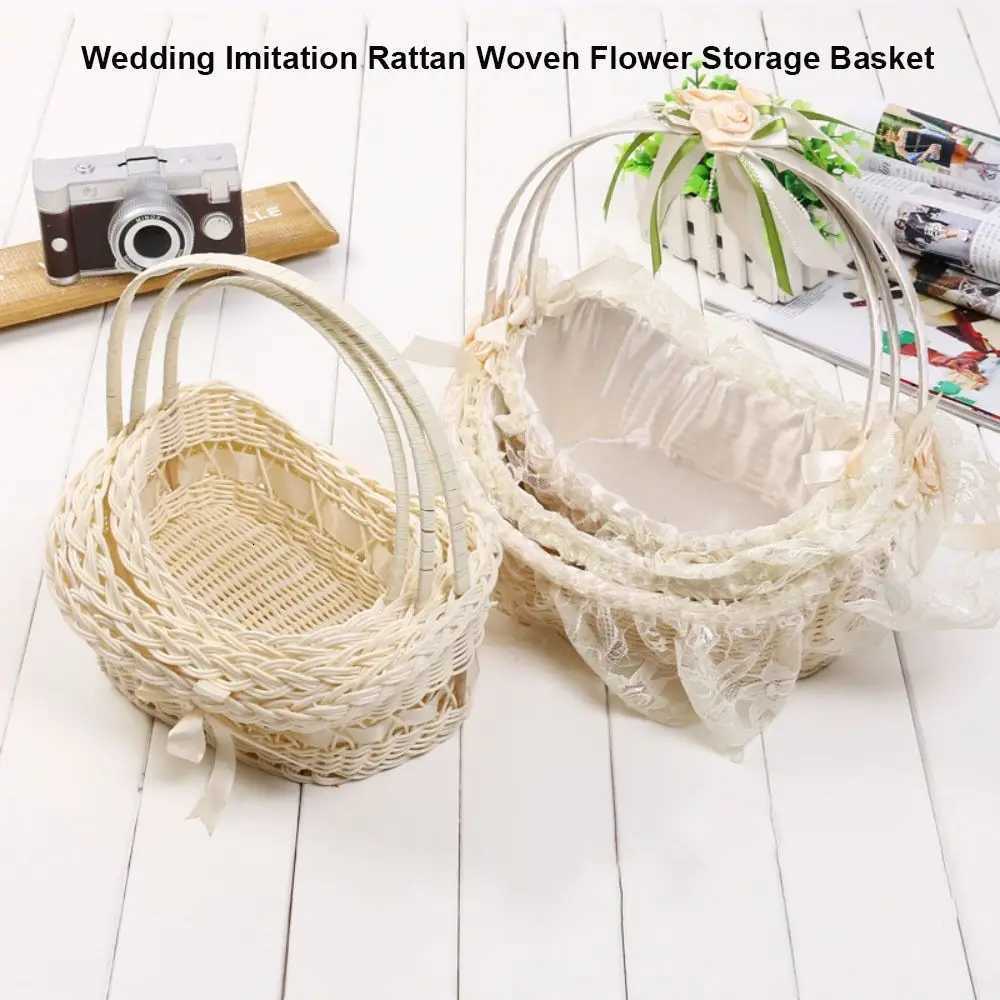 Creativo Piccolo Matrimonio Imitati Rattan Tessuto Cesto Portaoggetti Fiori Ten…