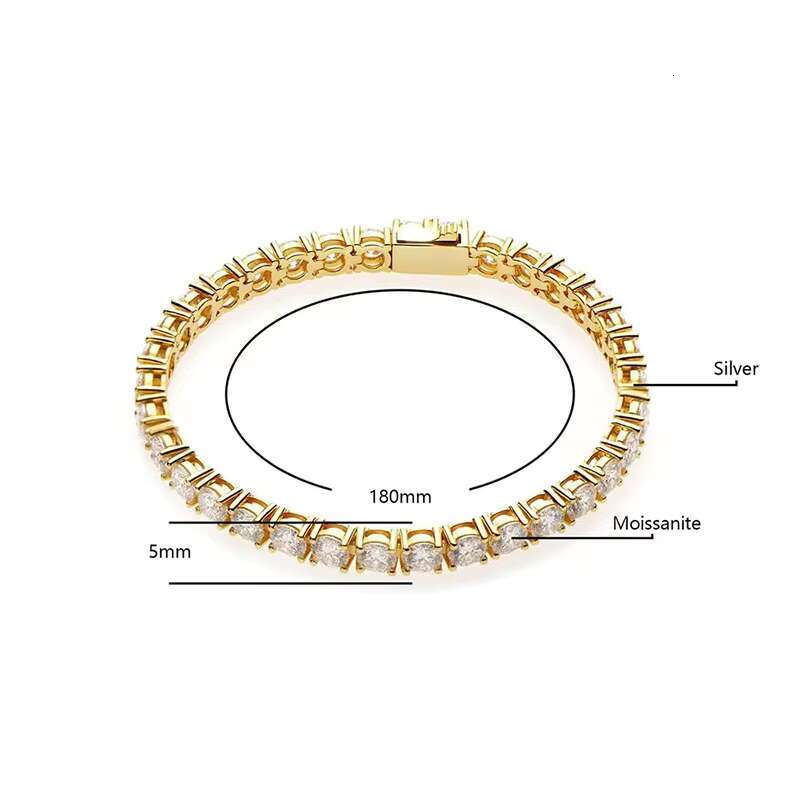 Fashion Jewelry Moissanite Cuban Link Bracelet Chain 5mm S925 Silver Iced Out Diamond Women Tennis Bracelet