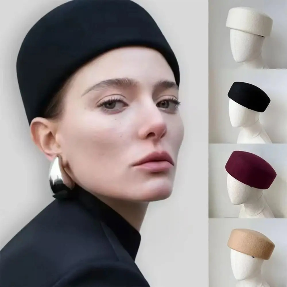 Fashion 100 Wool Top Hat Hard Top Flat Formal Millinery Berets Charming Retro Pillbox Hat for Party 251129