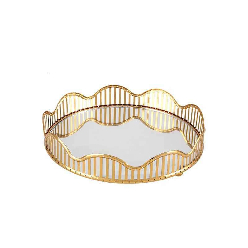 Mirror Glass Plate Golden Metal Storage Tray Home Living Room Luxury Display Plate Decoration Fruit Plate Y251129