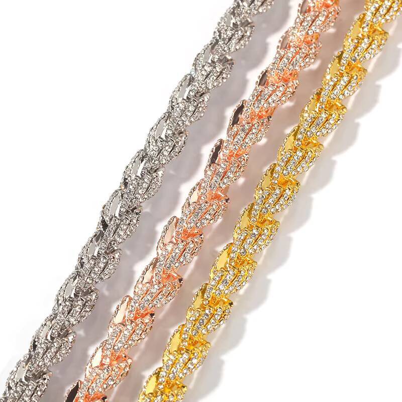 Rope Link Chain Mens 9mm Zinc Alloy Rhinestone Rope Chain Twisted Icd Out Full Diamond Rope Chain Necklace