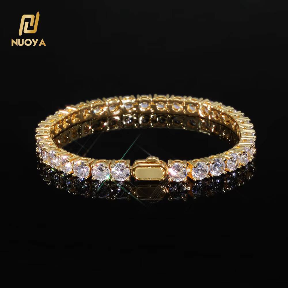 NUOYA Fashion Jewelry Iced Out Diamond Tennis Chain Gold Plated Brass Sparkling 5A Zircon Tennis Chain Bracelet Gifts for Women