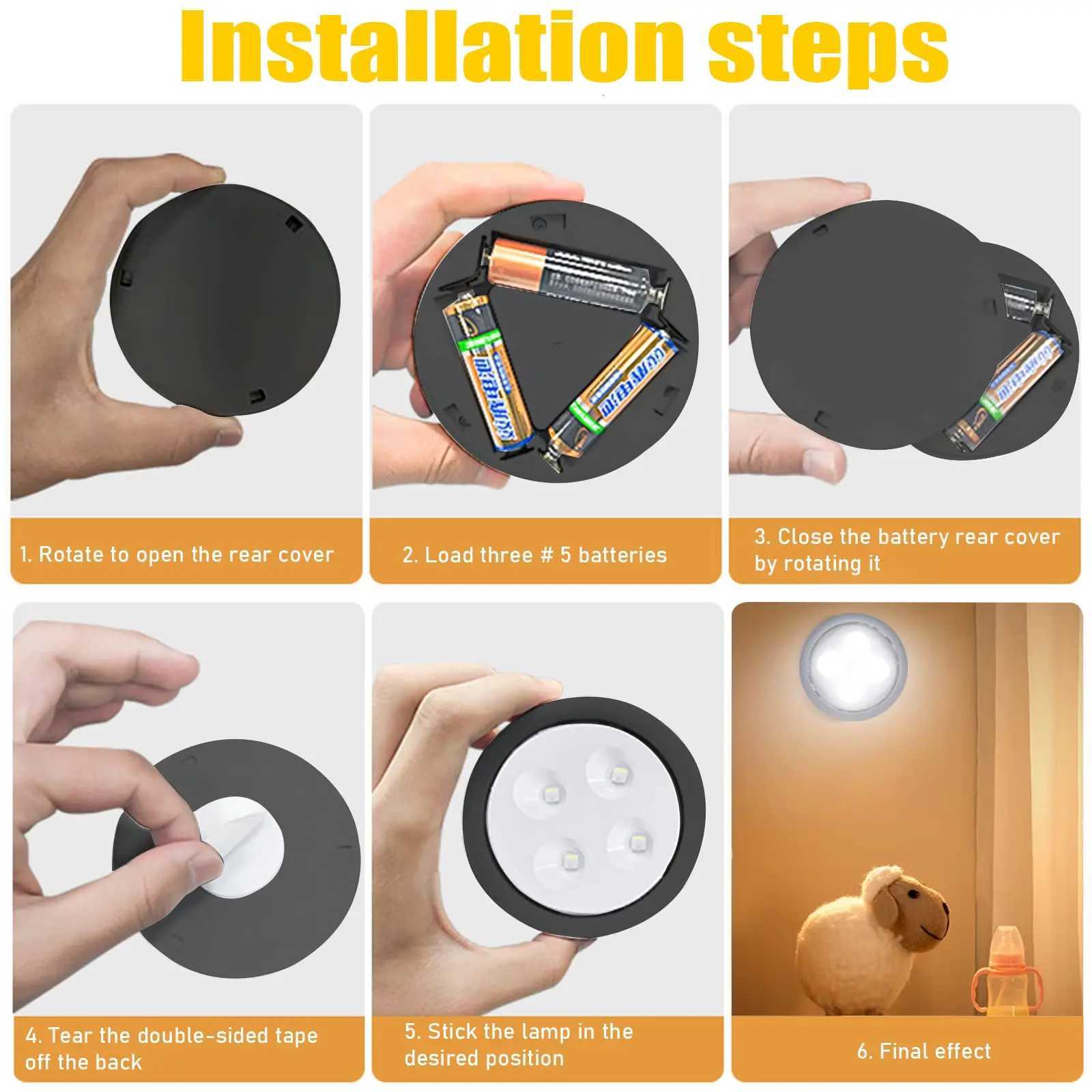 1-5Pcs Wireless Under Cabinet LED Lights For Kitchen RGB Color Changing Puck Night Light Remote Control Closet Lamp Battery M251129