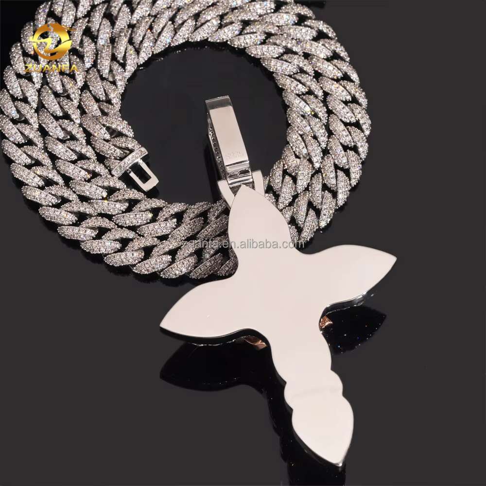 Cusrtomized Fashion Man Jewelry Rose+White Gold Color Hip Hop Pendant S925 VVS1 Moissanite Diamond Rose Flower Cross Pendant