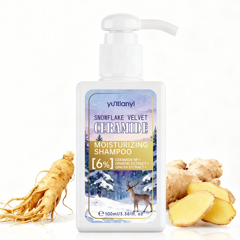 Snowflake Velvet Ceramide Moisturizing Shampoo, Ginger Extracts, 100ml Hydrating Hair Care Product for 72H Long-Lasting Moisture & Silky Soft Hair
